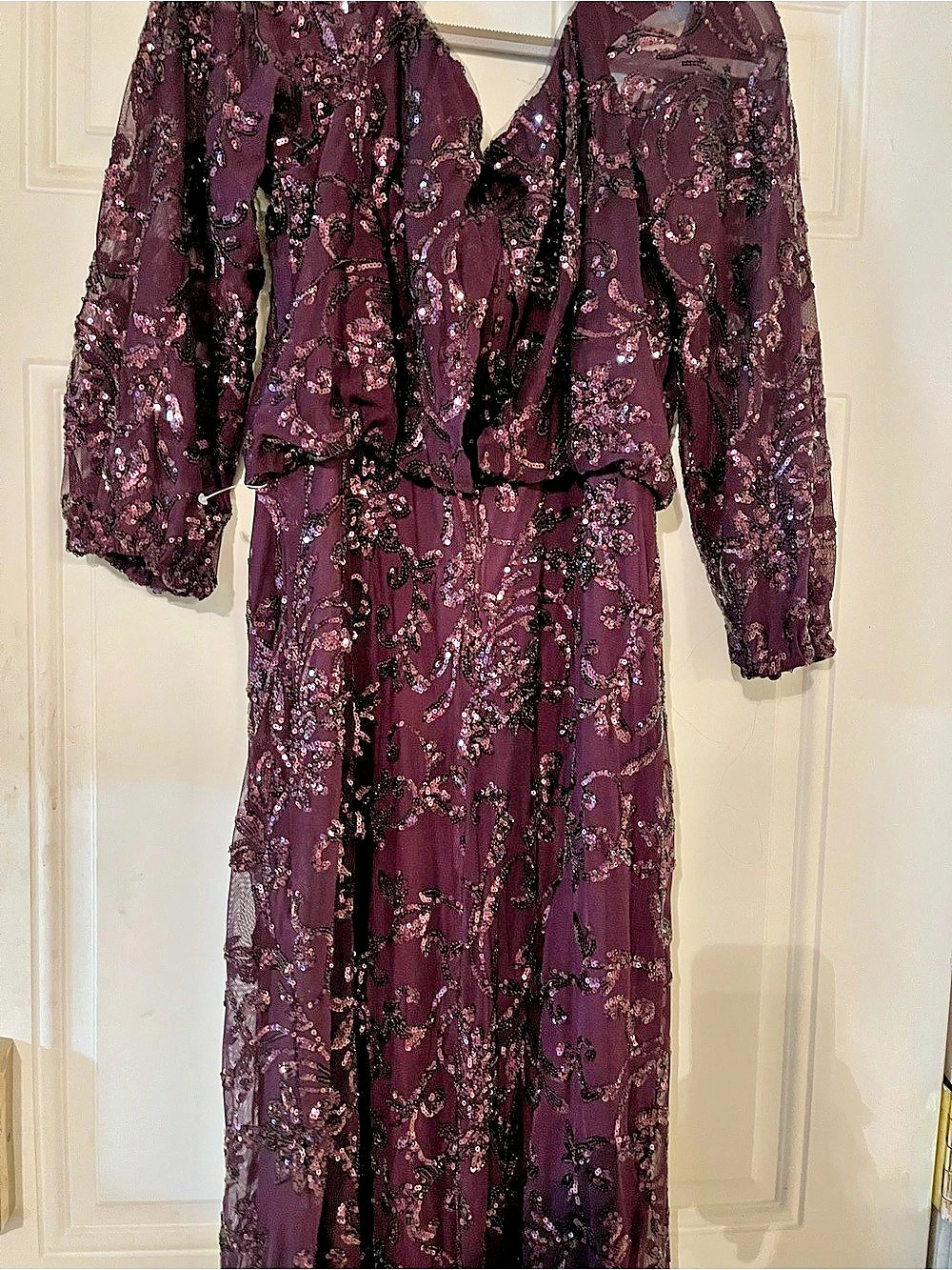 Purple Floral Off-the-Shoulder Maxi Dress XSCAPE SEQUINED OFF-THE-SHOULDER LONG-